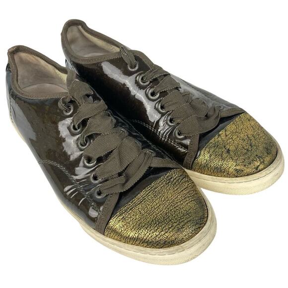 LANVIN PARIS Leather Patent Sneakers Brown/Gold Crackel    EU 36/US 6 - Picture 11 of 11